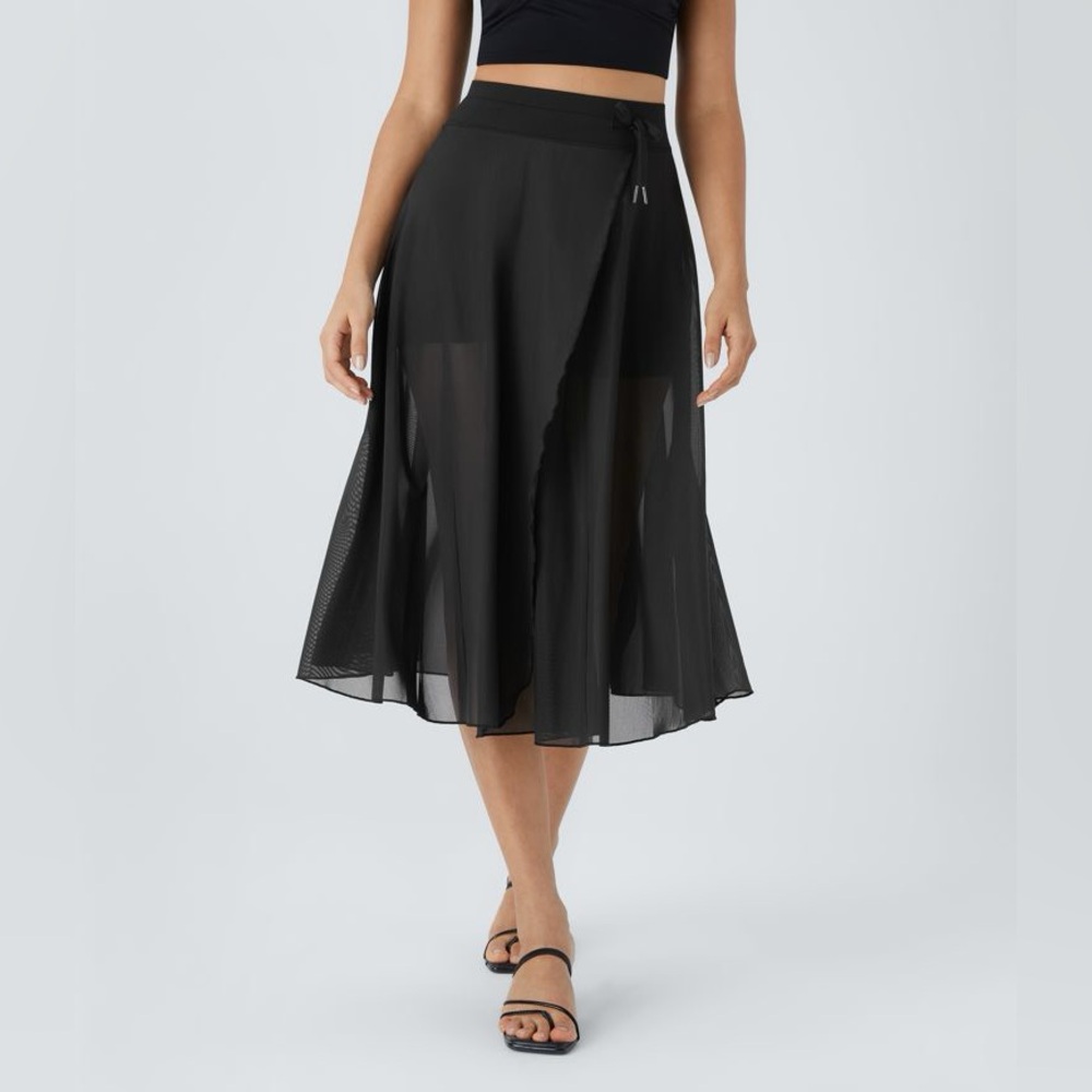 Halara Drawstring 2-in-1 Midi Flare Skirt